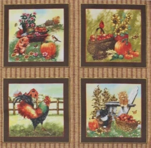 Fall Cat Kitten Giordano Fabric Pumpkin Harvest Bird 5" Quilt block Mini-panel - Picture 1 of 5