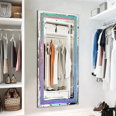Espejo de longitud completa 48 pulgadas con luces LED RGB espejo de cuerpo completo con incrustación de diamante aplastado Foto 1 de 4