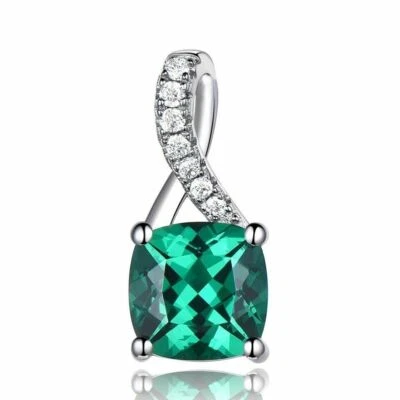Damen Anhänger & Halskette Silber 925 Simuliert Nano Smaragd Geschenk für Frauen - Bild 1 von 4