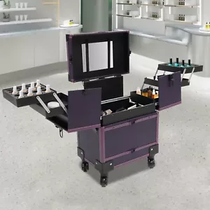 Astuccio treno trucco professionale rotante cosmetico con specchio trolley da viaggio - Foto 1 di 23