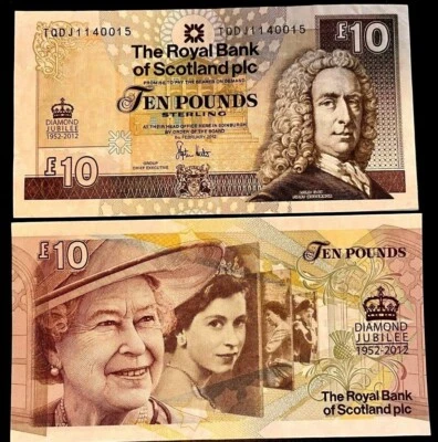 Scotland £10 POUND P-368 1952-2012 QUEEN Commemorative DIAMOND JUBILEE Used NOTE - Image 1 of 4