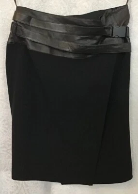 Donna Karan Falda Envolvente Crepé Negro Con Cintura de Cuero Cinturón Envolvente Talla 10 Foto 1 de 4
