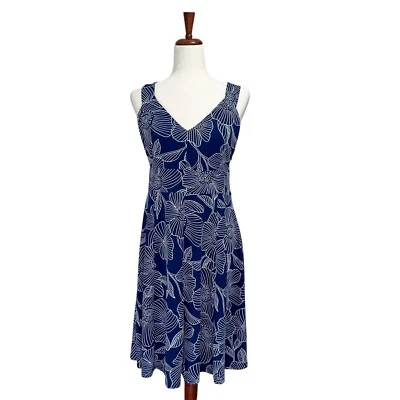 Adrianna Papell Dress Size Medium Blue Floral Sleeveless Midi Cross Back Floral - Image 1 of 4