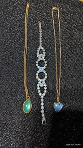 3 Stück Set Vintage Schmuck 2 Farbwechsel Stimmung Anhänger Halsketten & Armband - Bild 1 von 10