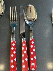 Sabre Paris flatware Red And White Polka Dot. Fork, knife And Tablespoon - Picture 1 of 3