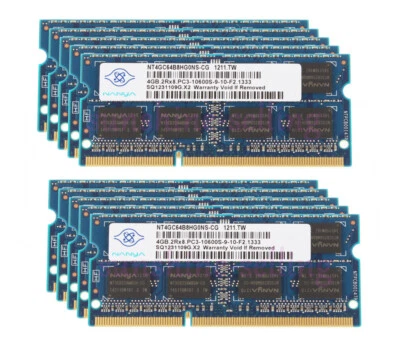 Nanya 40GB 10X 4GB 2RX8 PC3-10600S RAM DDR3 1333Mhz Non-Ecc SODIMM Laptop Memory - Image 1 of 4