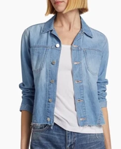 L’AGENCE NWT Janelle Slim Raw Large Denim Jacket Classic Western Women L - Picture 1 of 10