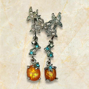 Nautical Starfish Dangle Earrings with Orange Opal and Blue Crystal Accents - Picture 1 of 4
