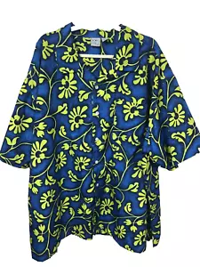 OP Ocean Pacific Men's 5X Hawaiian Shirt Blue Lime Green Floral NWOT - Picture 1 of 7
