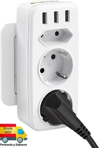 ENCHUFE REGLETA CON 3 PUERTOS ENCHUFES 220V MAX 4000W Y 3 USB - Imagen 1 de 5