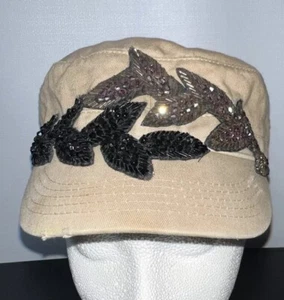 Women’s CAPSTAR  Beaded Cadet Cap Hat Distressed Adjustable Tan - Picture 1 of 5