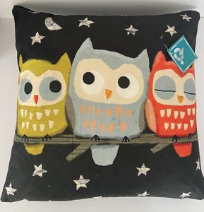 Soft Feel 3 Night Owls Cushion Cover 45cm x 45cm Black Background - Picture 1 of 1