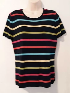 NOTATIONS Top M Medium mehrfarbig gestreift Kurzarm Damen Bluse Shirt - Bild 1 von 7