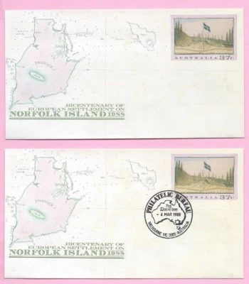 AUSTRALIA 1988 Pair of PSE's - FDC & Mint - SETTLEMENT ON NORFOLK ISLANDS - Shs - Image 1 of 2