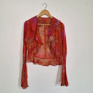 Vintage Rene Derhy Red & Orange Sheer Boho Paisley Print Cover-up Size L Flared - Picture 1 of 10