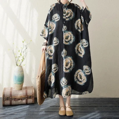 Ladies Black Arty Summer Abstract Italian  boho  Floaty  Comfy Slimming dress 18 - Image 1 of 4