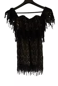 Stone Cold Fox Black Coctail Mini Dress Lace Overlay Off the Shoulder Size 1 XS - Picture 1 of 11