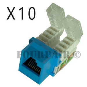 10 Pack Lot CAT6 RJ45 Port 110 Punch Down or Toolless Keystone Snap-In Jack Blue - Picture 1 of 3