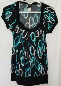 Wrapper Womens Teal Blue and White Pattern Blouse Pre-Owned Size M - Picture 1 of 4