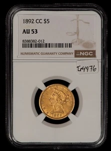 1892-CC G$5 Liberty Head Gold Half Eagle - Carson City - NGC AU 53 - SKU-G4976 - Picture 1 of 4