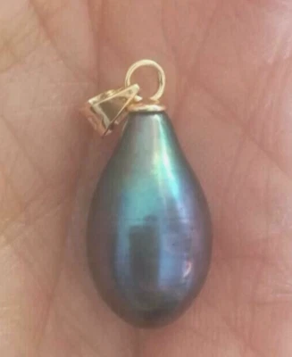 Enorme AAA+ 10,5-16mm Real Natural Mar del Sur Negro Verde Perla Colgante Oro 14k Foto 1 de 4