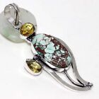 925 Argent Plated-Turquoise Citrine Ethnique Long Gemme pendant Jewelry 2.6 
