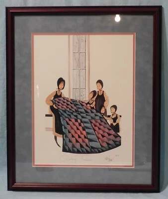 Estampa P Buckley Moss "Quilting Traditions", 1998, emoldurada e fosca - Imagem 1 de 4