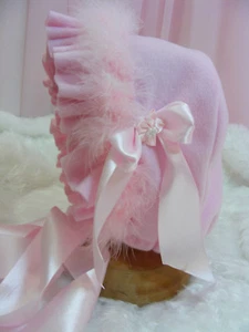 ADULT BABY SISSY BONNET soft pink fleece COSPLAY LOLITA FANCYDRESS ROLPLAY - Picture 1 of 3
