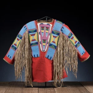 Old American Style Red Suede Hide Fringes Crow Beaded POWWOW War Shirt NCR812 - Picture 1 of 3