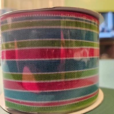 1 Roll Spring Stripe  Wired Ribbon, 2.5" x 10 yds - Image 1 of 2