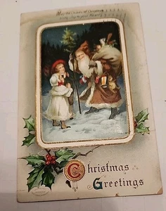 Weihnachts-Postkarte 1910, Weihnachtsmann Stirnanzug Baum & Spielzeug mit Kindern gebraucht - Bild 1 von 3