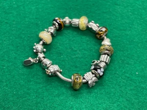 STERLINGSILBER PANDORA ARMBAND 16 CHARMS & 2 CLIPS GEBRAUCHT 20 CM 20 CM VINTAGE - Bild 1 von 6