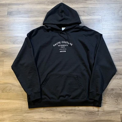 VETEMENTS Haute Couture Logo Popover Hoodie Hoodie Size Large Cotton black - Image 1 of 4