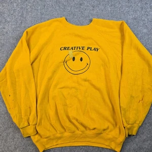 Vintage 80er Smiley Face Sweatshirt Herren XL gelb Hippie Artsy Disstressed - Bild 1 von 11
