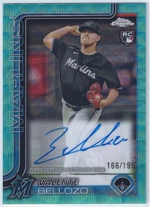2025 Topps Chrome Rookie Auto #RA-VB Valente Bellozo Aqua Wave #/199 RC Marlins - Picture 1 of 2