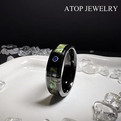 Anillo de tungsteno negro 8/6 mm azul circonita color esmalte incrustación ATOP joyería Foto 1 de 4