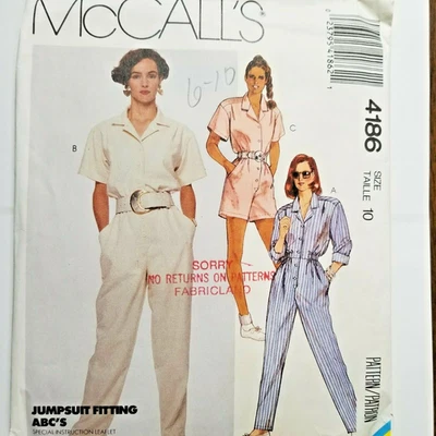 McCall's 4186 Jumpsuit Romper Pants Shorts Sewing Pattern Ladies 10 UC One Piece - Image 1 of 4