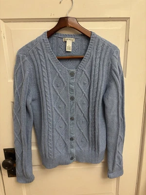 Cárdigan Orvis Vintage Azul Tejido con Cable Mezcla de Algodón Borde de Terciopelo Talla Mediana Foto 1 de 4