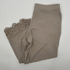 Susan Graver Pants Womens Large Taupe Cropped Lace Hem Pull On Stretch Dressy - Picture 1 of 12