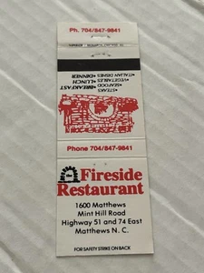 Matchbook Cover Fireside Restaurant Matthews NC North Carolina MB57 - Picture 1 of 2
