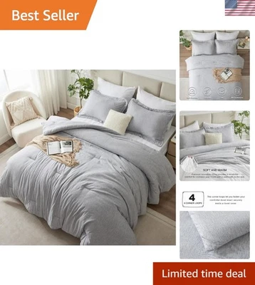 Elegante Juego de Edredón King Size - 3 Piezas Gris Claro, Ropa de Cama de Lujo Fácil Cuidado Foto 1 de 4