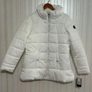 Neu mit Etikett wetterfeste Marke 1X Jacke Mantel Damen weiß wattiert durchgehender Reißverschluss Taschen NEU - Bild 1 von 7