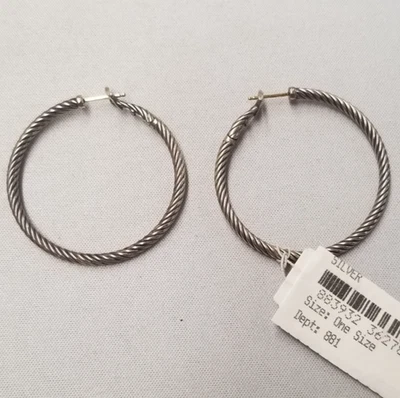 David Yurman Cabled Hoop Earrings 1.75" - Image 1 of 4
