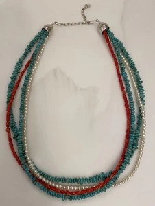 Jay King Mine Finds Turquoise Coral Pearl Necklace 4-Strand Sterling 20-22” NEW - Picture 1 of 4