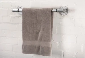 Portasciugamani portasciugamani accessori bagno metallo industriale argento tubo acciaio - Foto 1 di 2