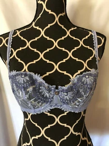 Chantelle France Periwinkle Blue Floral Lace No Pads Mesh Underwire Bra sz 32D - Picture 1 of 9