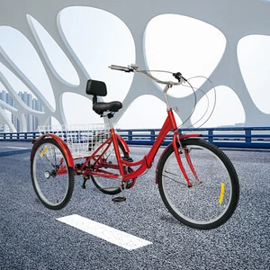 24" Dreirad Für Erwachsene 7 Geschwindigkeit 3 Räder Fahrrad Klappbar Trike+Korb - Bild 1 von 24