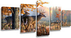 5 Panel Wall Art Painting Whitetail Deer in Autumn Sunlight Forest Pictures Prin