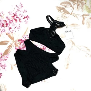 REHAB  Black M Bikini Set Sheer Mesh Chocker Halter Cut out Bottom  NWT  - Picture 1 of 12