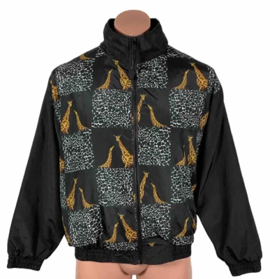 Vintage Bomber Windbreaker Jacket Art-To-Wear Animals Giraffe M hip hop 80s 90s - Image 1 of 4